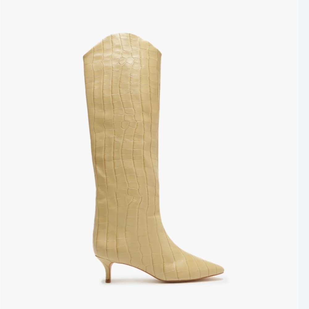 SCHUTZ Cream Croc-Embossed Heeled Boots
